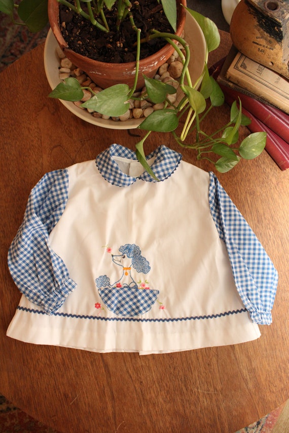 Vintage Gingham Poodle Baby Top Dress, Baby Girl,… - image 1