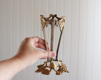 Vintage Brass Grapevine Orb Stand, Vase