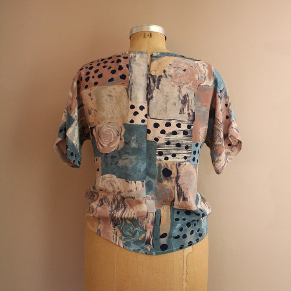 Vintage 90s Abstract Blouse, Art to Wear, Patchwo… - image 6