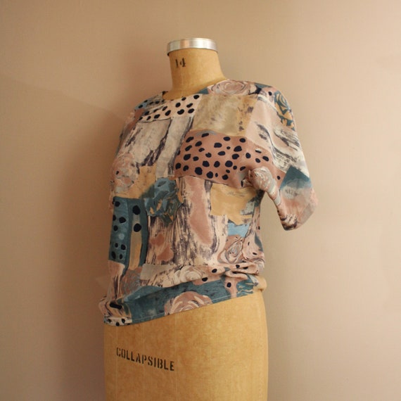 Vintage 90s Abstract Blouse, Art to Wear, Patchwo… - image 2