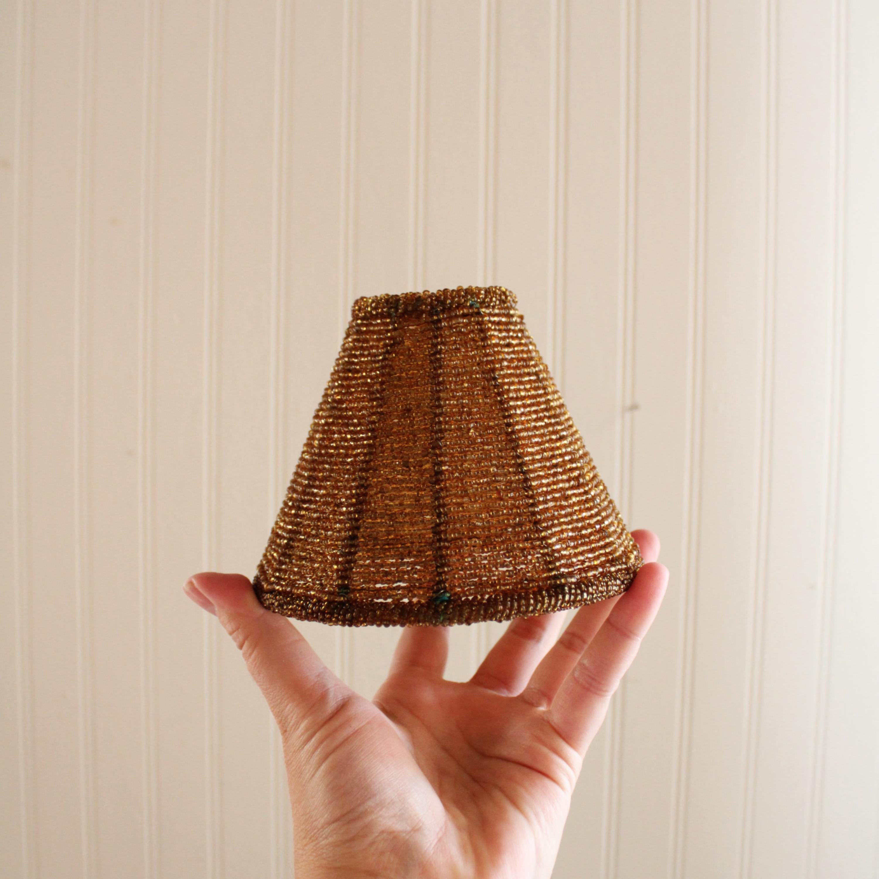 Vintage Amber Diamond Quilted Beaded Glass Lamp Light Shade