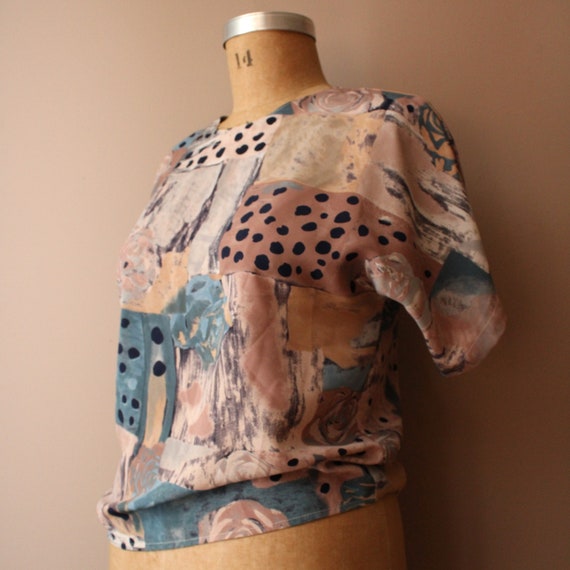 Vintage 90s Abstract Blouse, Art to Wear, Patchwo… - image 3