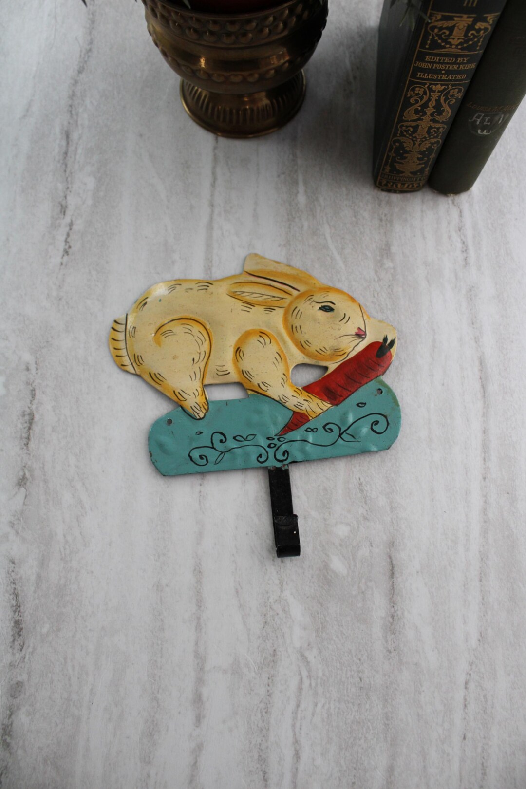 Vintage Metal Bunny Rabbit Hook, Wall Hanging, Painted, India. - Etsy