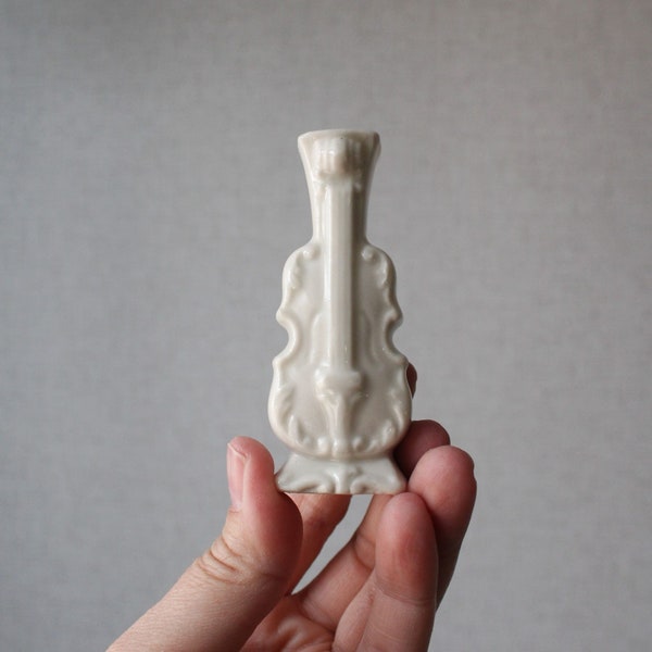 Vintage Miniature Cello Bud Vase, Crisp White.