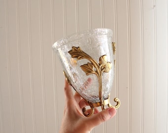 Vintage Brass Acorn Crackle Glass Vase, Plant Stand, Decorative Stand.