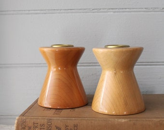 Vintage Pair of Myrtle Wood Candlesticks, Mid Century Modern, Minimal.