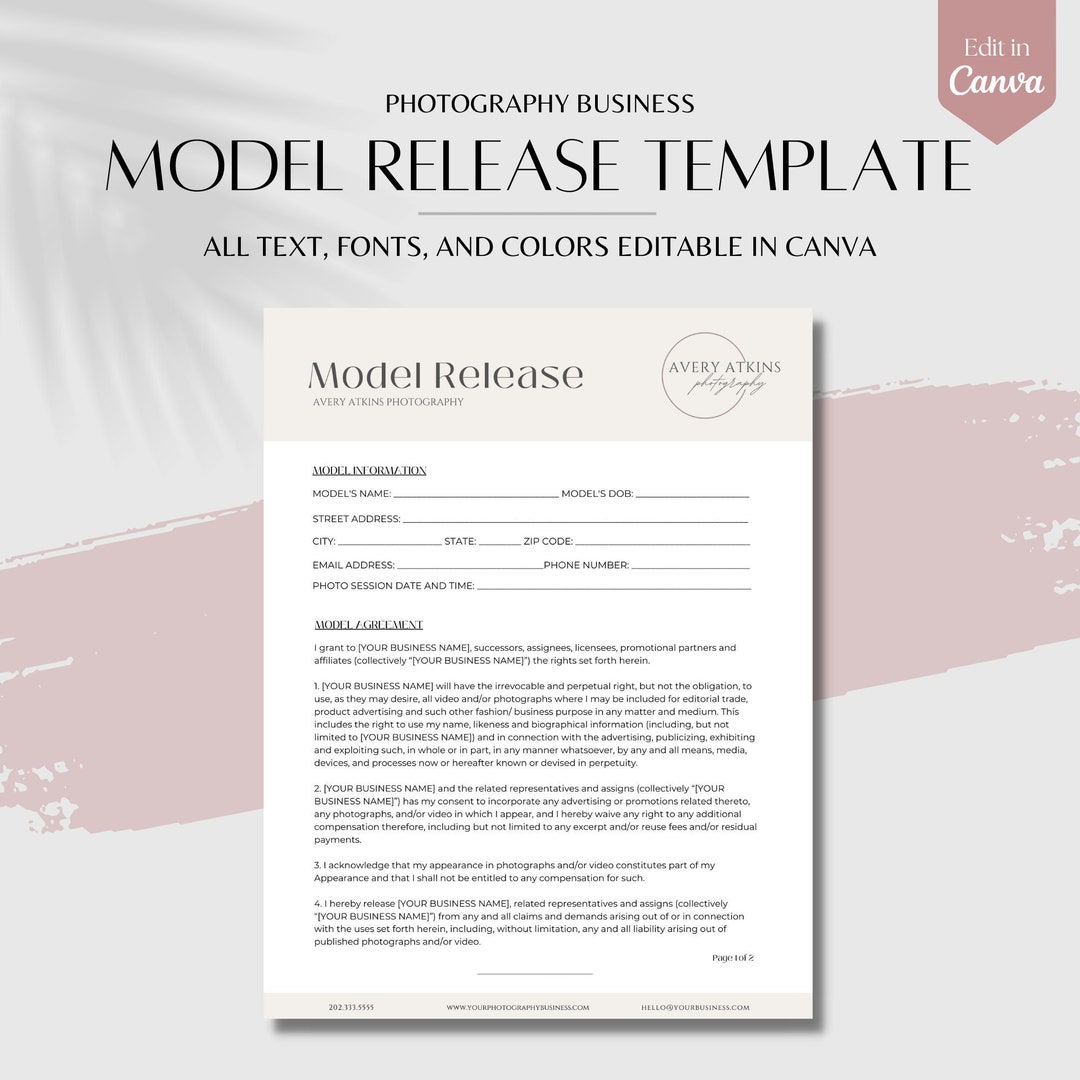 Model Release Contract Templatebusiness Templatecanva Etsy Model Release Contract Templatebusiness Templatecanva Etsy