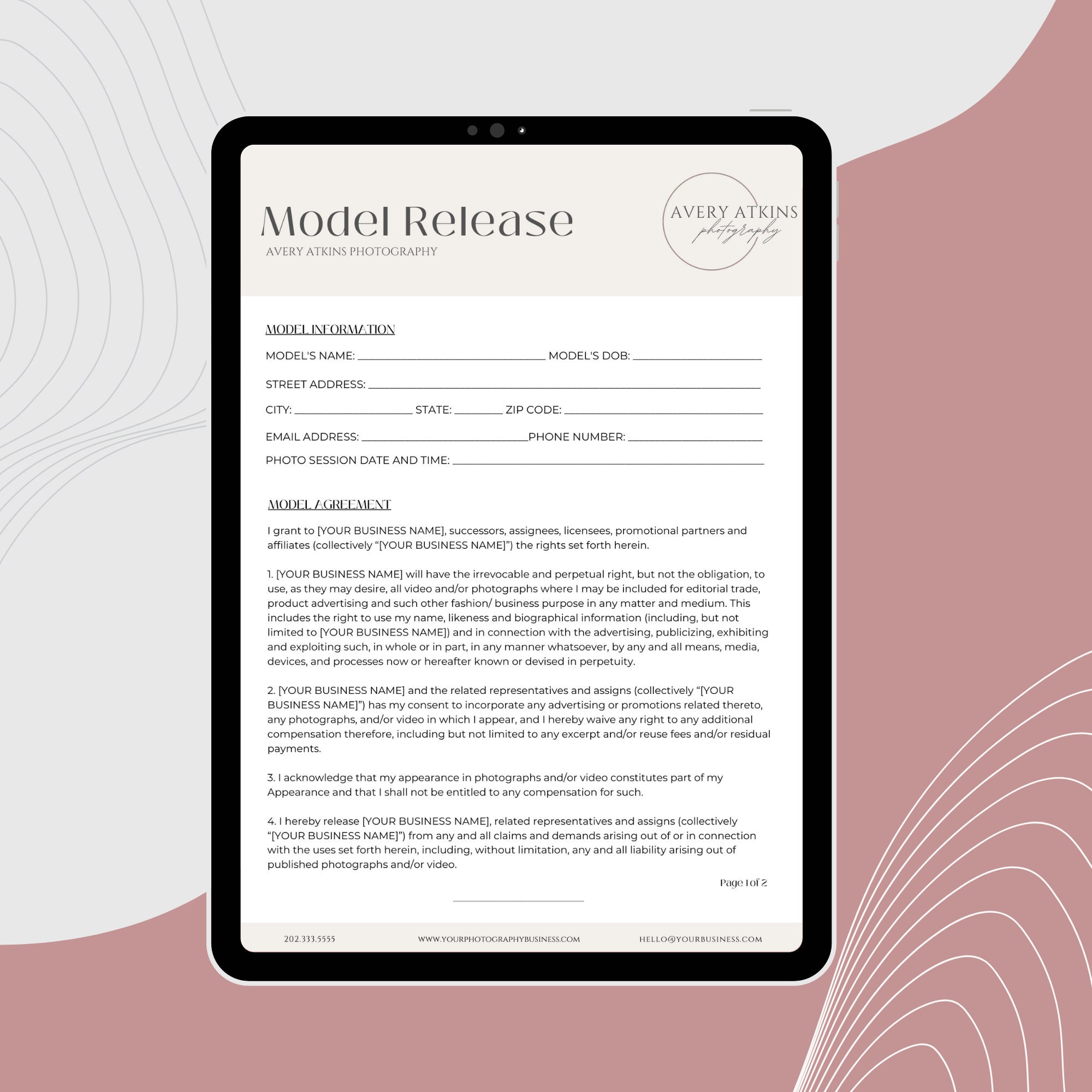 Model Release Contract Templatebusiness Templatecanva Etsy