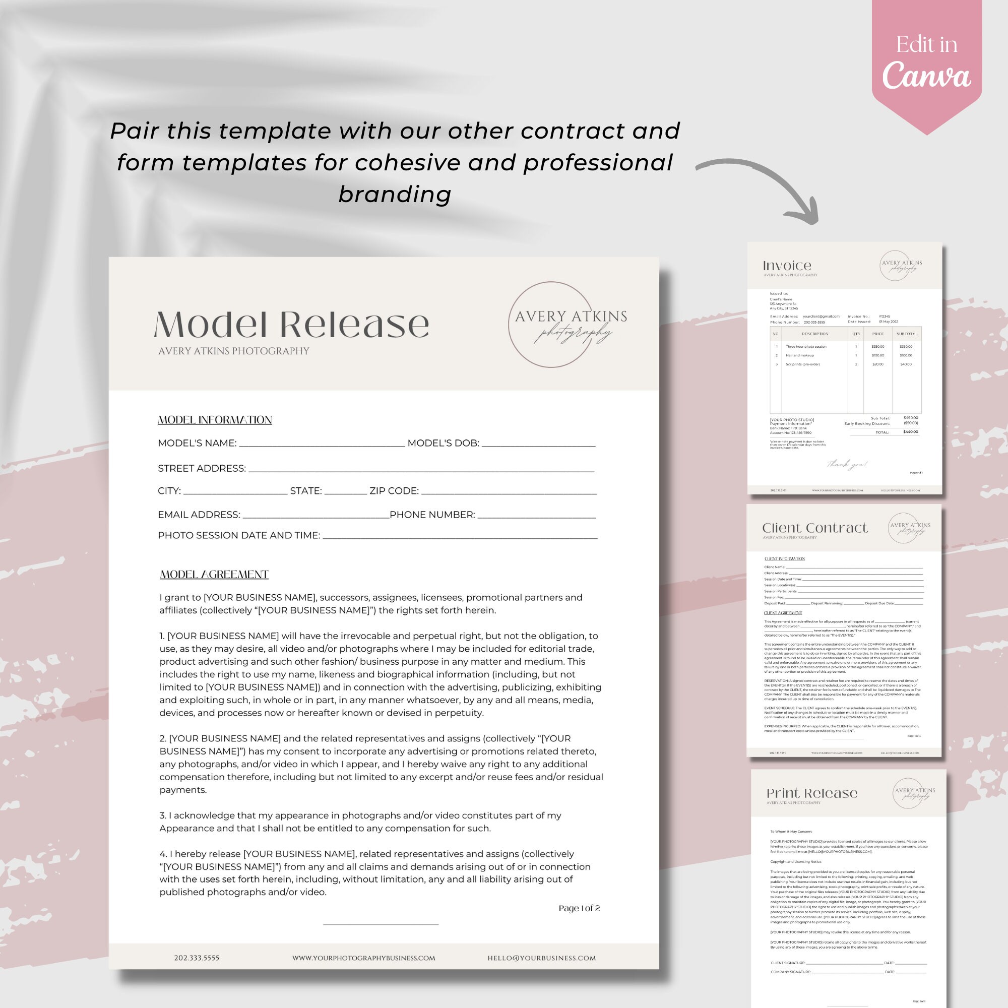 Model Release Contract Templatebusiness Templatecanva Etsy