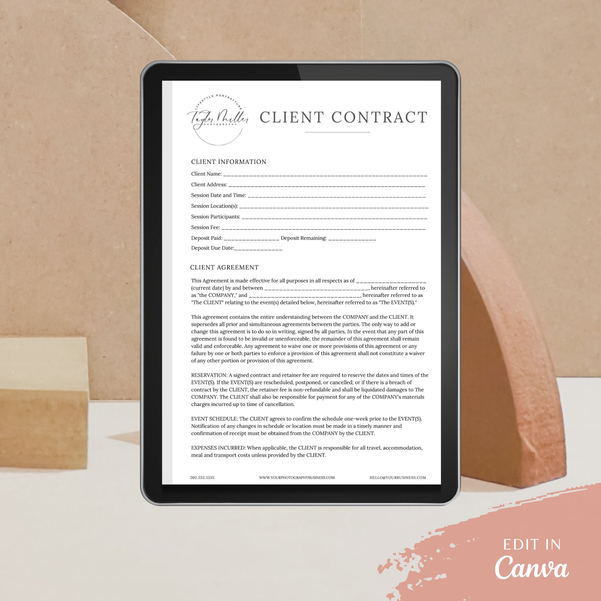 Contract Templateinvoice Templateform Templatecanva - Etsy