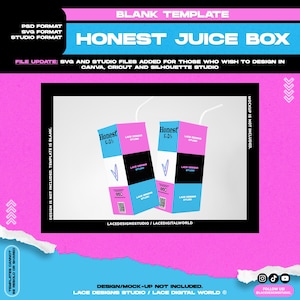 Modèle de boîte à jus de fruits, modèle honnête, modèle de boîte à jus honnête, fichiers PSD, modèle de collation, cadeaux, modèles, modèles SVG