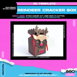 Christmas Favor Box, Christmas Cracker Box Template, Reindeer Box SVG, Box Template, Reindeer Favor Box, Holiday Favor Box, Christmas Box