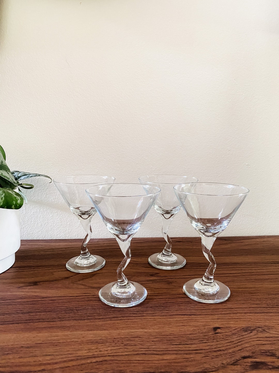 Set of 4 Retro Zigzag Martini Glasses Libbey Glass Etsy