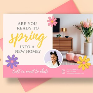Frühlings-Immobilien-Postkarte, Frühlings-Immobilien-Postkarte, Frühlingsmailer, Grundbesitz-Postkarte, Realtor-Postkarte, bearbeitbare Canva-Vorlage
