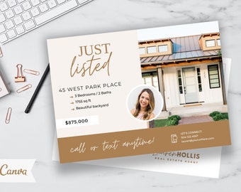 Just Listed Postcard, Real Estate Postcard, Just Listed Flyer, Realtor Postcard, Real Estate Marketing, Editable Postcard, Canva Template