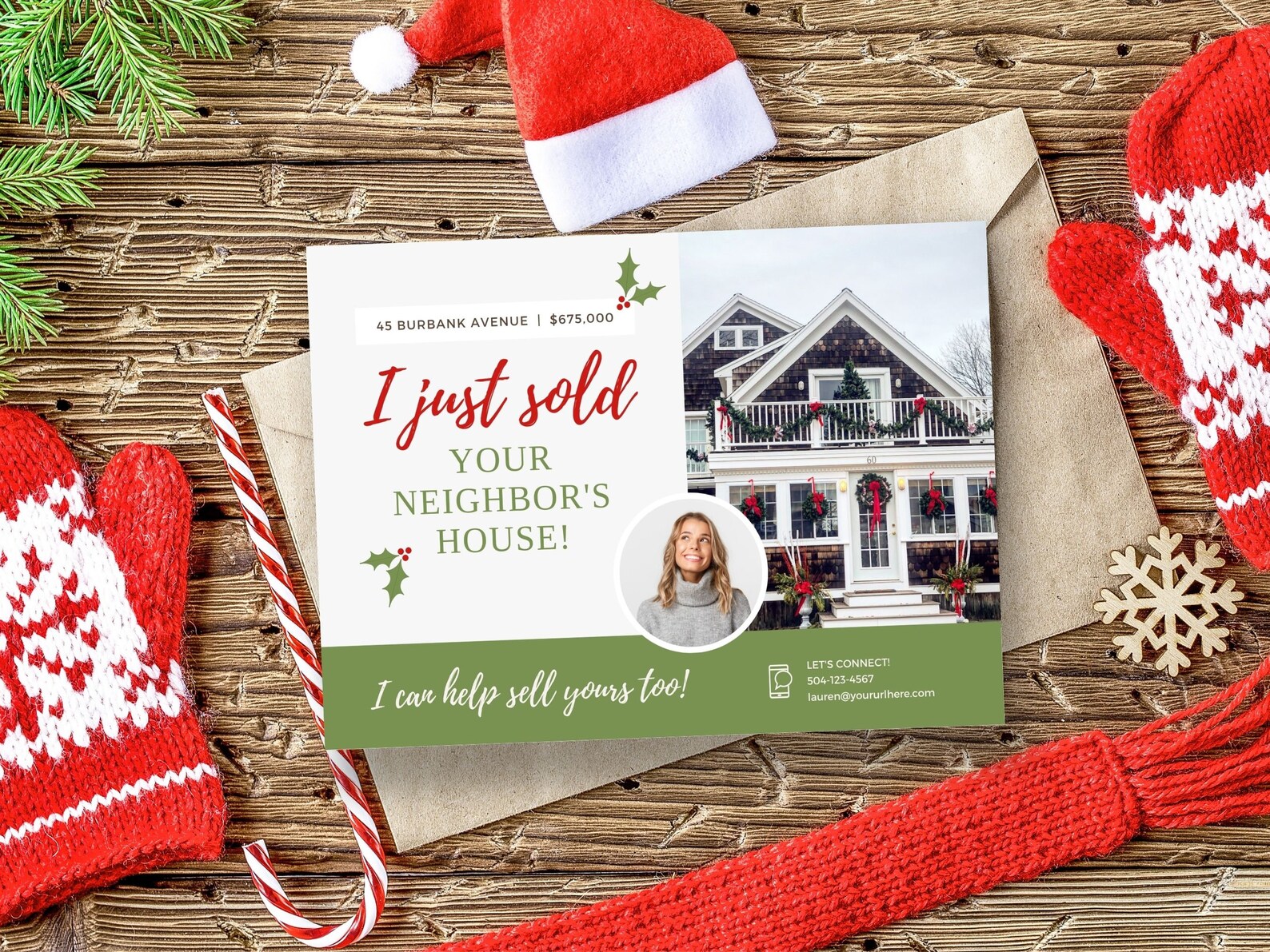 Holiday Real Estate Postcard, Winter Real Estate, Holiday Mailer
