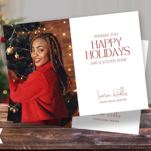 Fijne feestdagen makelaar briefkaart, onroerend goed vakantiekaart, vakantiemailer, vakantiebriefkaart, Canva-sjabloon, decembermarketing