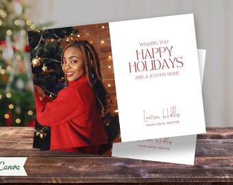 Happy Holidays Realtor Postcard, Real Estate Holiday Card, Holiday Mailer, Holiday Postcard, Canva Template, December Marketing