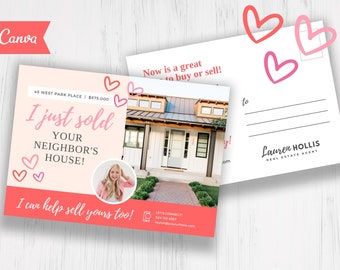 Just Sold Postcard, Valentines Postcard, Real Estate Postcard, Just Sold Flyer, Real Estate Marketing, Canva Template, Editable Postcard
