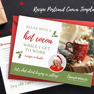 Heiße Schokolade Rezeptpostkarte, Heiße Kakaorezepte Postkarte, Weihnachtsrezeptpostkarte, Canva Vorlage
