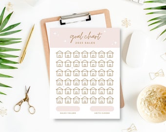 Real Estate Goal Chart, Real Estate Goal Tracker, Real Estate Editable Goals, Real Estate Goal Chart Print, Canva Template, Sales Goals