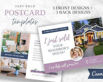 Just Sold Postcard, Real Estate Postcard, Just Sold Flyer, Realtor Postcard, Real Estate Marketing, Editable Postcard, Canva Template