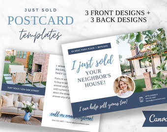 Just Sold Postcard, Real Estate Postcard, Just Sold Flyer, Realtor Postcard, Real Estate Marketing, Editable Postcard, Canva Template