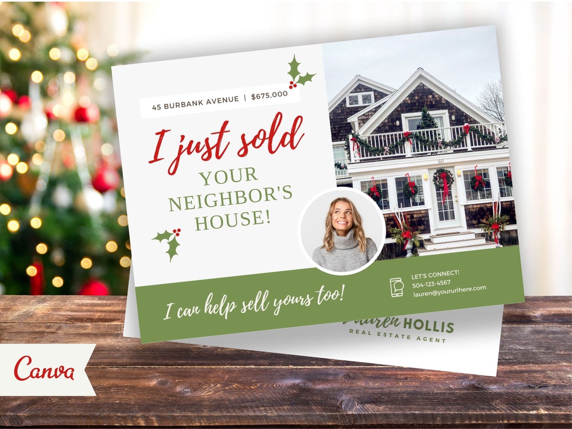 Holiday Real Estate Postcard, Winter Real Estate, Holiday Mailer