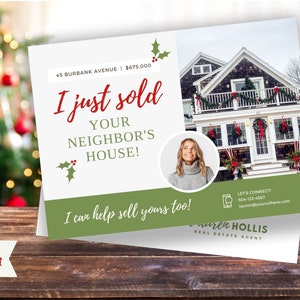Cartão postal imobiliário de férias, marketing imobiliário de inverno, mala direta de férias, cartão postal de corretor de imóveis, cartão postal de Natal, modelo editável do Canva