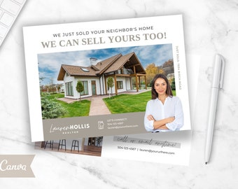 Just Sold Postcard, Real Estate Postcard, Just Sold Flyer, Realtor Postcard, Real Estate Marketing, Editable Postcard, Canva Template