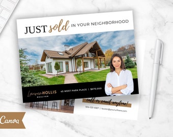 Just Sold Postcard, Real Estate Postcard, Just Sold Flyer, Realtor Postcard, Real Estate Marketing, Editable Postcard, Canva Template