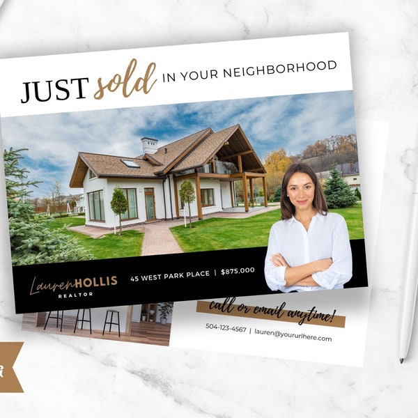 Just Sold Postcard, Real Estate Postcard, Just Sold Flyer, Realtor Postcard, Real Estate Marketing, Editable Postcard, Canva Template