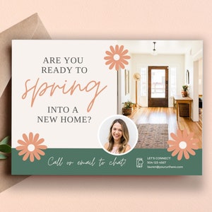 Frühlings-Immobilien-Postkarte, Frühlings-Immobilien-Postkarte, Frühlingsmailer, Grundbesitz-Postkarte, Realtor-Postkarte, bearbeitbare Canva-Vorlage