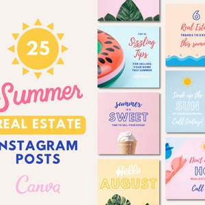 Summer Instagram Posts, Real Estate Marketing, Real Estate Canva Templates, Instagram Template, Summer Real Estate, Realtor Social Media