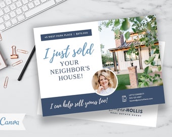 Just Sold Postcard, Real Estate Postcard, Just Sold Flyer, Realtor Postcard, Real Estate Marketing, Editable Postcard, Canva Template