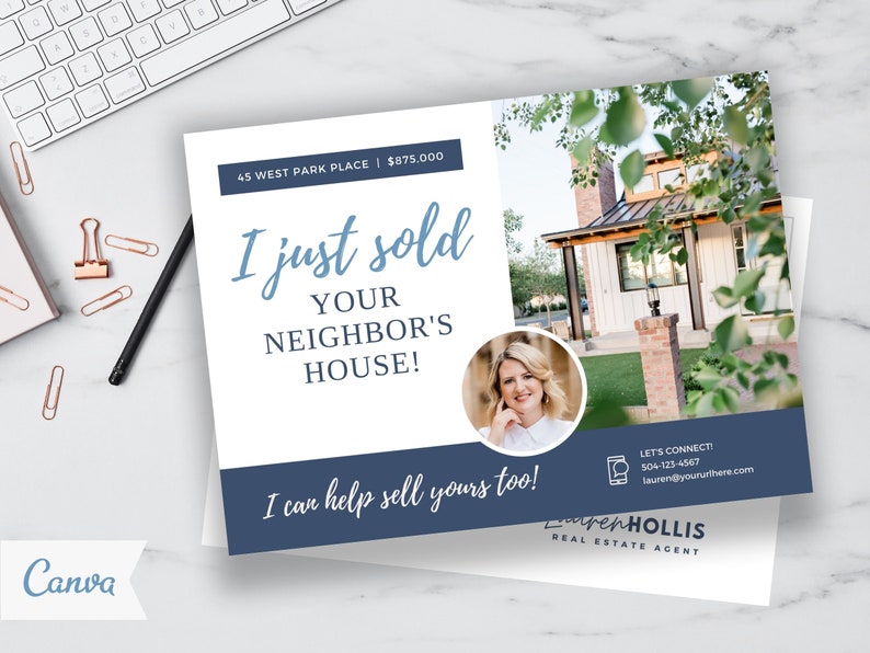 Just Sold Postcard, Real Estate Postcard, Just Sold Flyer, Realtor Postcard, Real Estate Marketing, Editable Postcard, Canva Template image 2