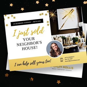 Carte postale juste vendue, carte postale immobilière, juste vendu Flyer, carte postale agent immobilier, Marketing immobilier, carte postale modifiable, modèle Canva