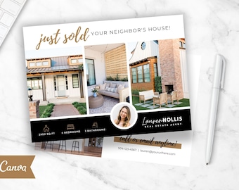 Just Sold Postcard, Real Estate Postcard, Just Sold Flyer, Real Estate Just Sold, Postcard Template, Just Sold Template, Canva Template