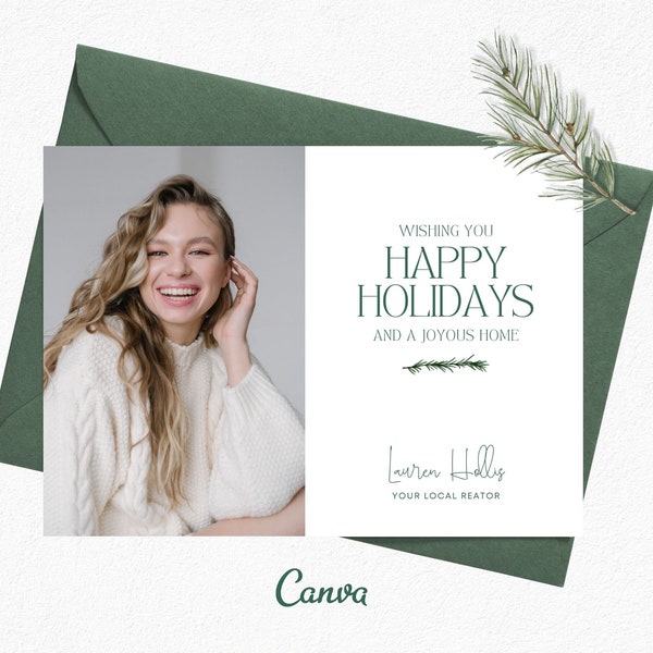 Happy Holidays Realtor Postcard, Real Estate Holiday Card, Holiday Mailer, Holiday Postcard, Canva Template, December Marketing