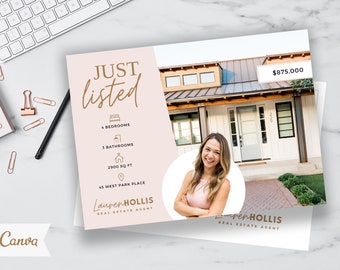 Just Listed Postcard, Real Estate Postcard, Just Listed Flyer, Realtor Postcard, Real Estate Marketing, Editable Postcard, Canva Template