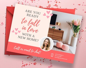 Valentines Real Estate Postcard Templates, Just Sold Postcard, Valentines Postcard, Real Estate Postcard, Fall In Love With A New Home