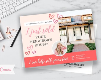 Just Sold Postcard, Valentines Postcard, Real Estate Postcard, Just Sold Flyer, Real Estate Marketing, Canva Template, Editable Postcard