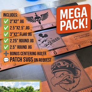 Hat Patch Jig Mega Pack SVG – Round, Square, and Flag Jigs for Leather & Leatherette Patches – Includes Centering Ruler for Laser Engraving