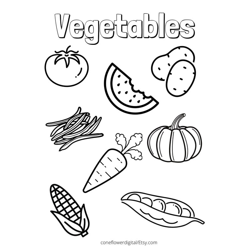 Vegetable Coloring Sheet Vegetable Pdf Printable Vegetable Coloring Page Children's Coloring ...