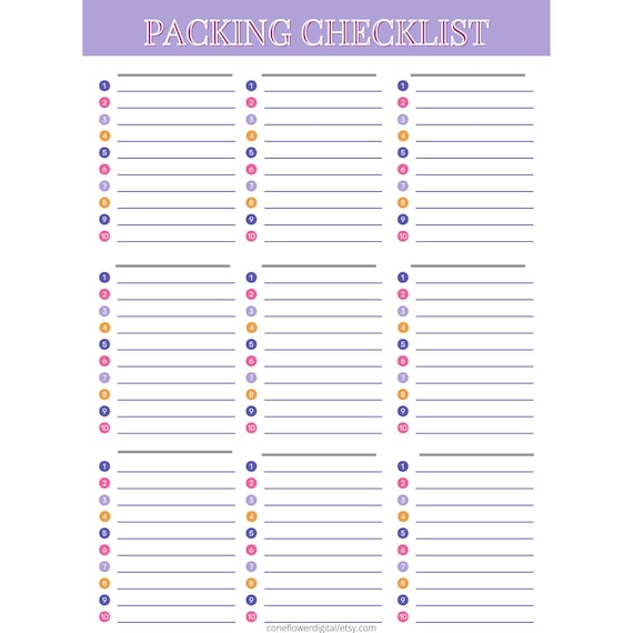 Packing checklist | Packing list | Blank moving list | Packing Printable  Checklist | Packing list digital | Moving list for business 