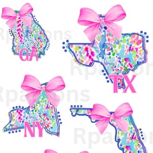 States preppy PNG All states colorful Lilly inspired states Georgia, Florida, Alabama, Mississippi, Carolinas, Texas