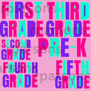 Grade level back to school PNG Pre-k, kindergarten, first grade, second grade, third grade, fourth grade, fifth grade BUNDLE bright colors