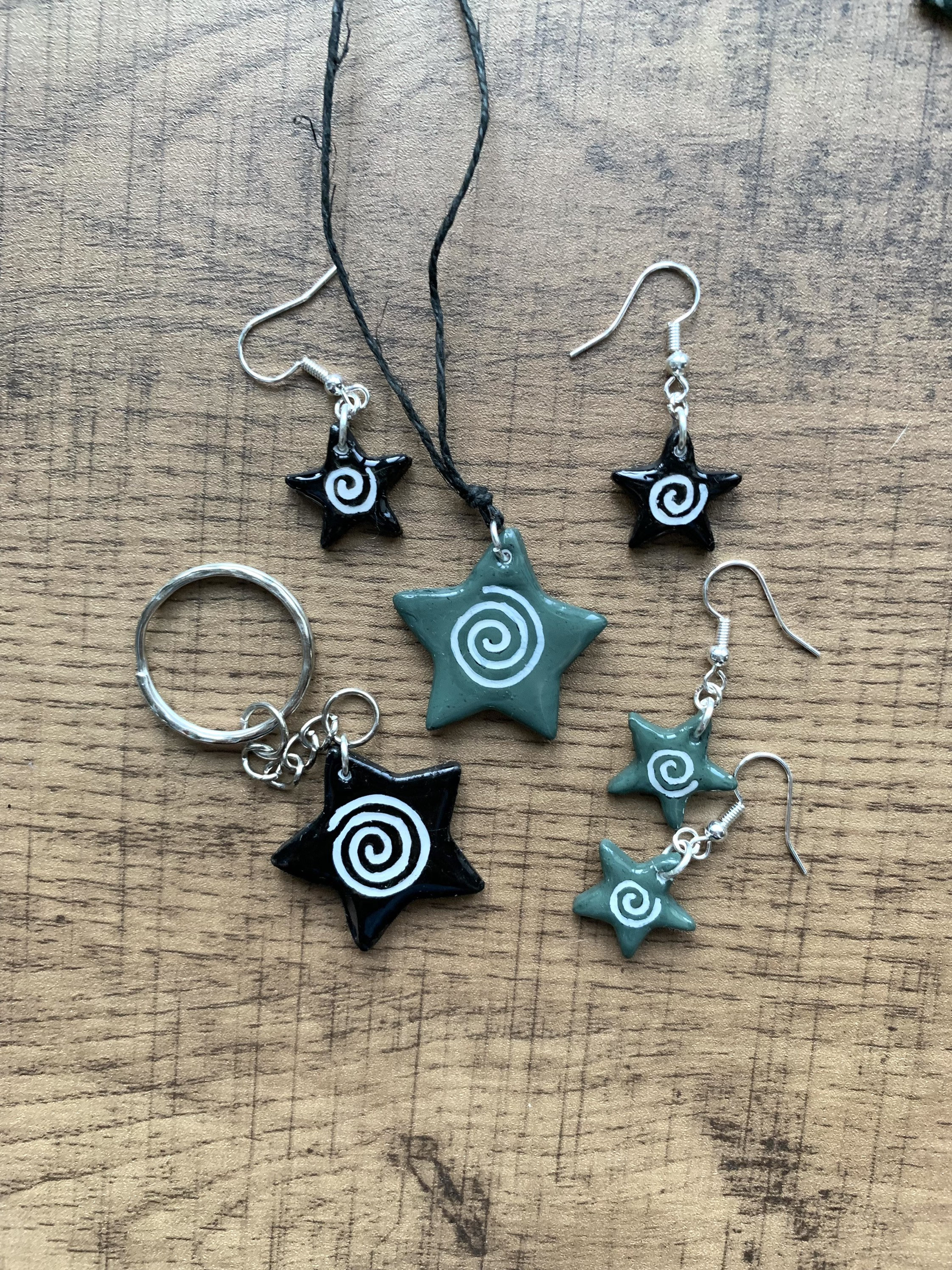 Spiral Star Clay Charm Necklaces, Earrings, Keyrings, Phone Charms and Pin  Badges Grunge Y2k Goblincore Swirl Stars Whimsigoth Pagan 