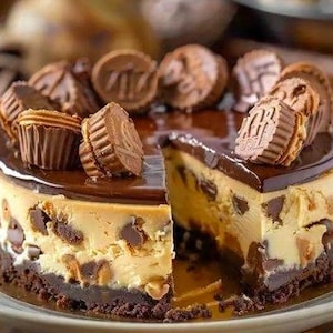 Reese’s Peanut Butter Cheesecake Recipe PDF | Easy No Fail Dessert | Creamy Chocolate Peanut Butter Cake | Instant Download