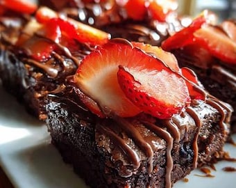 ULTIMATE Chocolate Covered Strawberry Brownies Fudgy Chocolate Dessert | Easy Romantic Treat | Valentine Dessert | Instant Download PDF